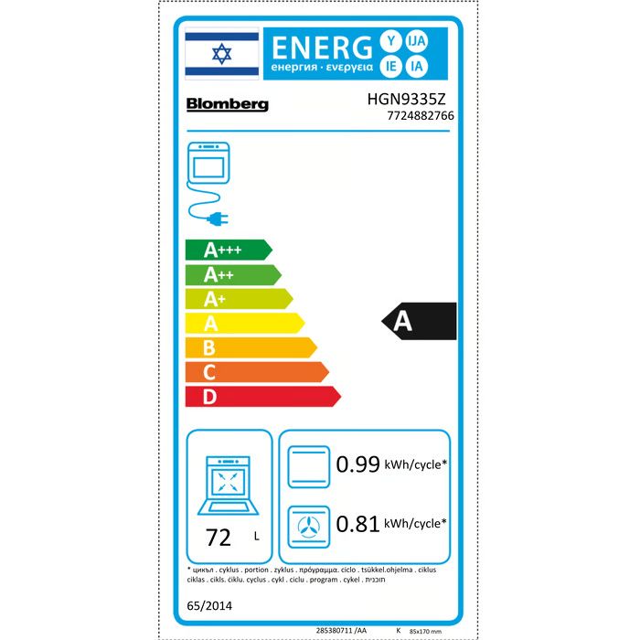 דירוג אנרגטי F תנור בלומברג HGN9335Z