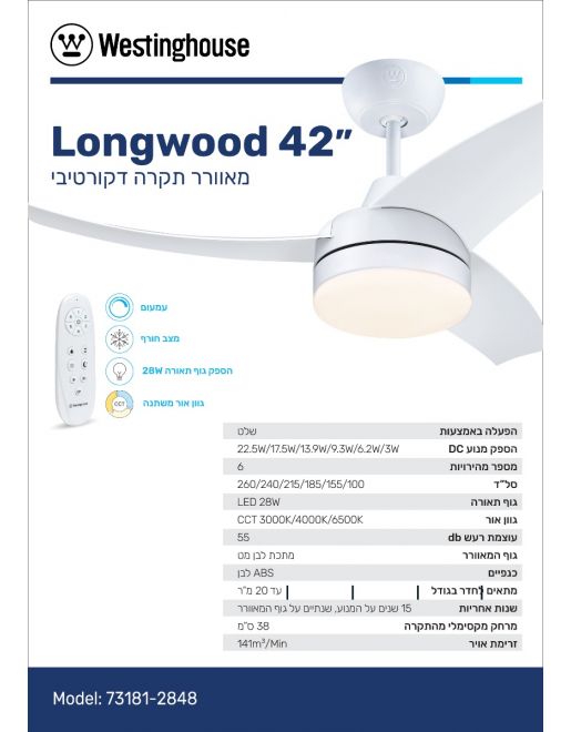 ������ ���� WESTINGHOUSE LONGWOOD ����� 42" ���������� 105 �"� �� ���� DC, ��� ������ �� ����� ����