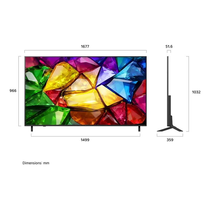 מידות טלוויזיה LG 75MRGB85B6C כולל מעמד וללא מעמד
