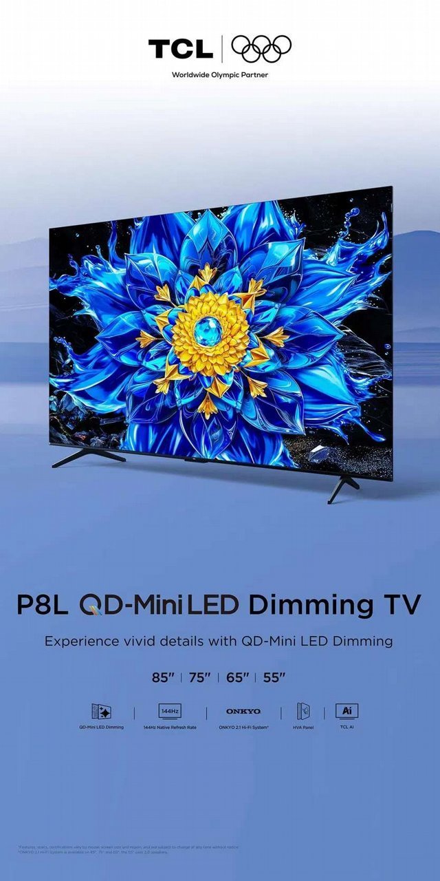 �������� ���� TCL 75P8L �75 ���� QD-Mini LED 144Hz Google TV ����� ����