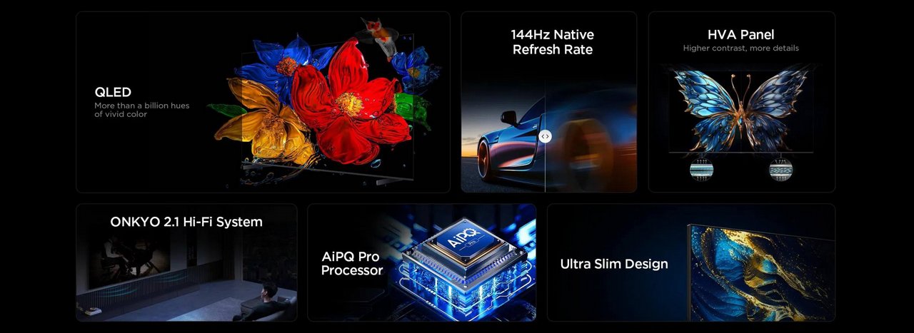 TCL 98T8C �������� ���� ����� 98 ���� QLED 4K 144Hz �� ����� ONKYO 2.1 ������ Google TV - ����� ����