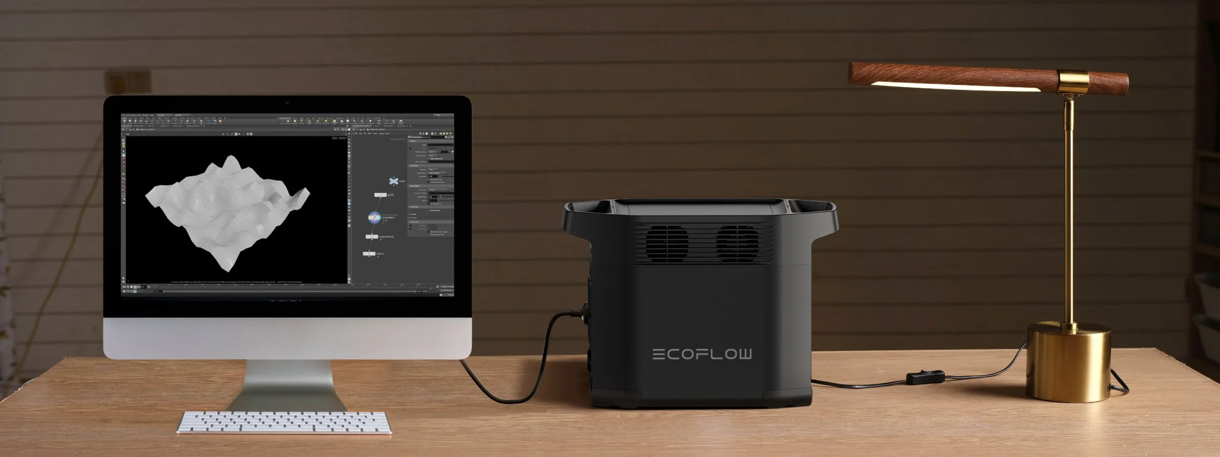 EcoFlow DELTA 2 Black E980 מפעילה מחשב ומנורה בזמן הפסקת חשמל
