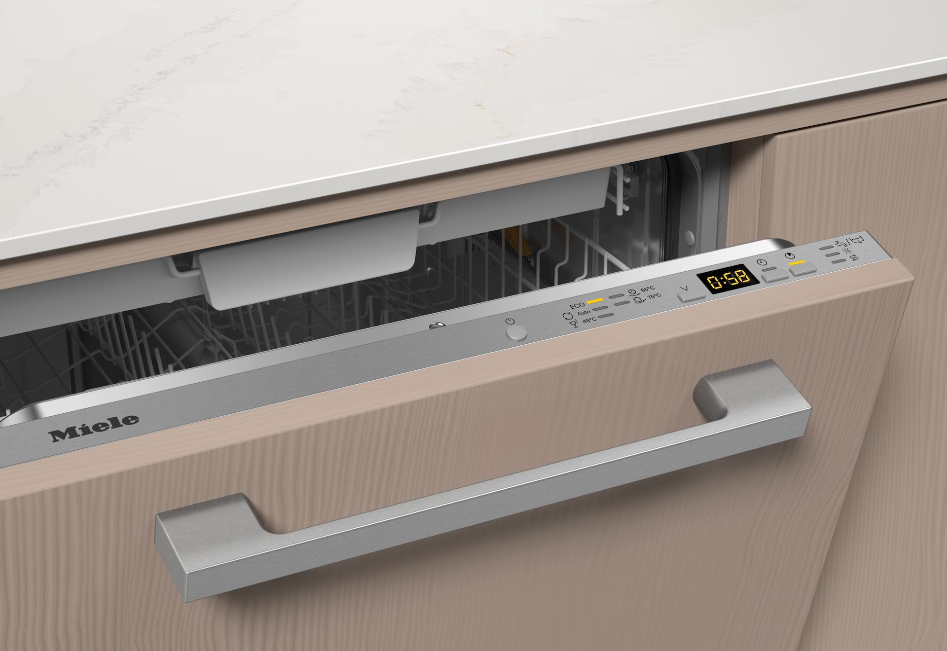 פאנל הפעלה של מדיח Miele G5150 SCVi עם תצוגה ולחצני תוכניות