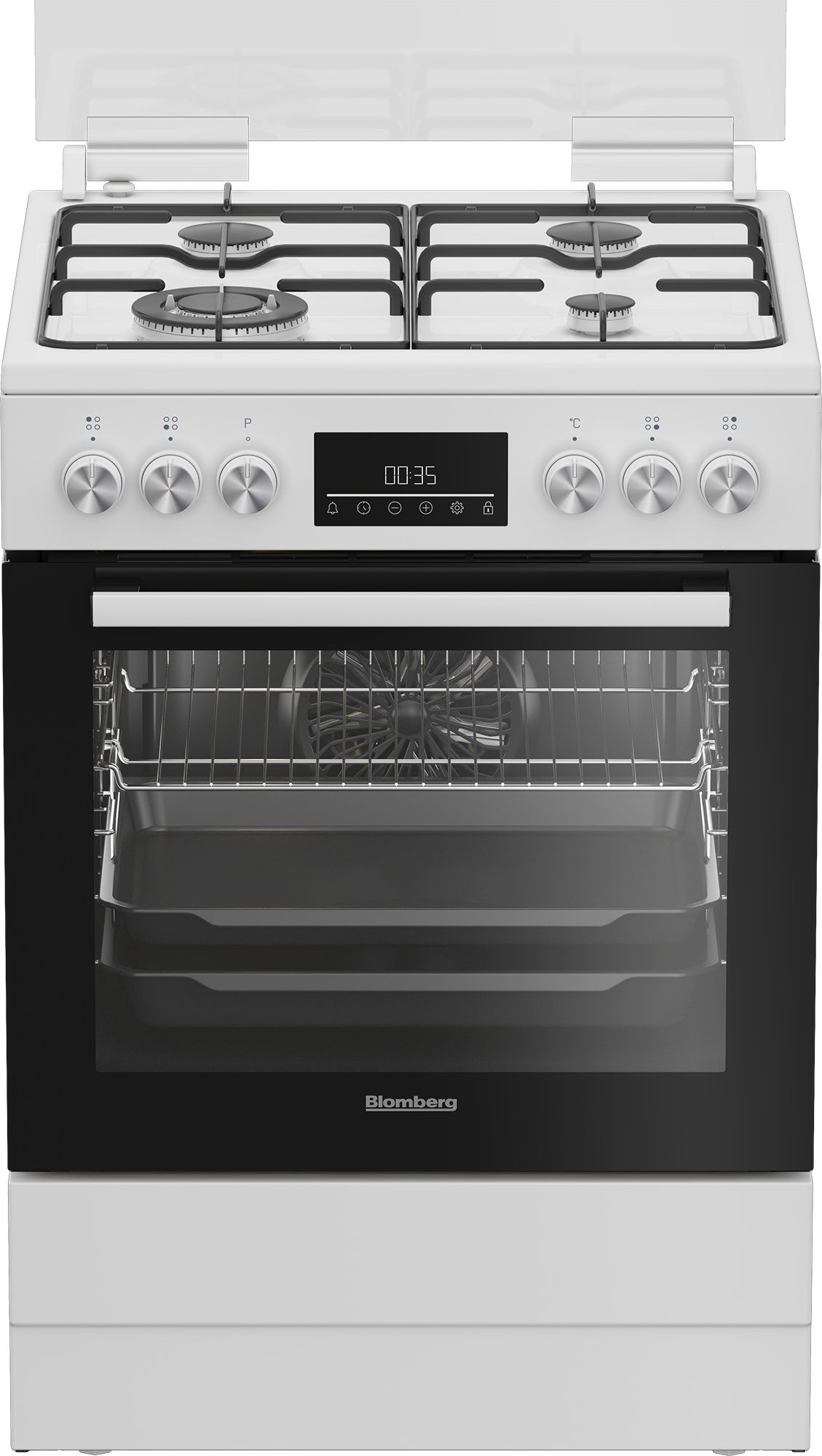 תנור משולב כיריים גז Blomberg HGN8335W לבן 60 ס״מ עם תא אפייה 72 ליטר
