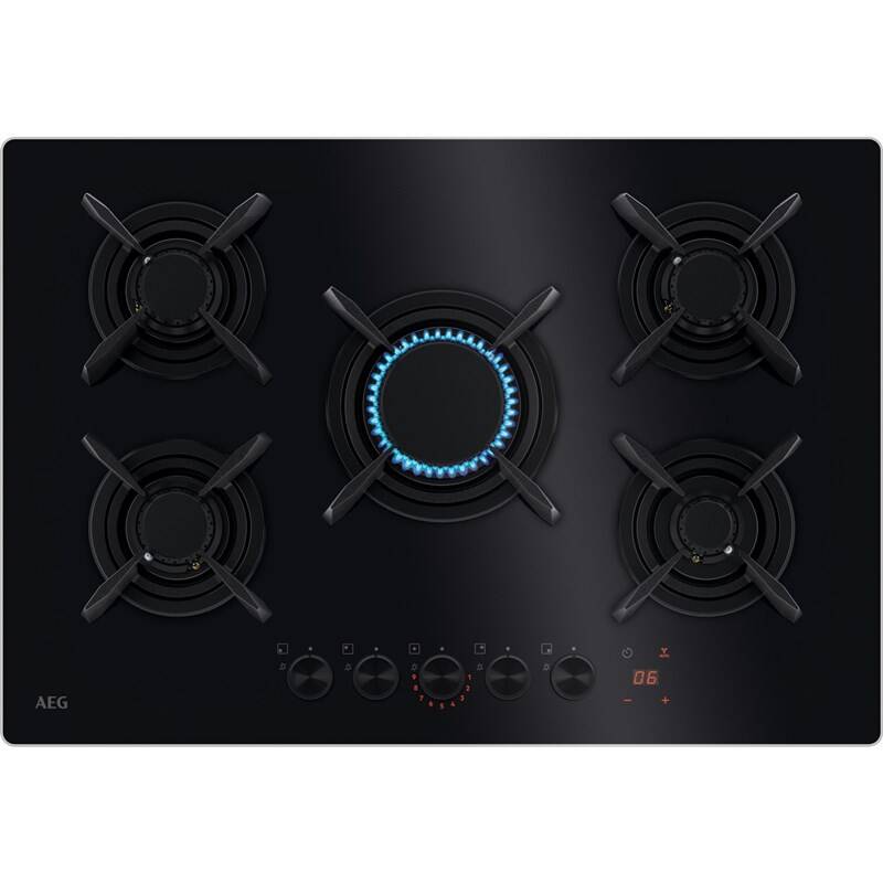 כיריים גז AEG HKB75453NB – 75 ס״מ, 5 להבות, זכוכית שחורה עם FlameLight, StepPower כיריים גז AEG HKB75453NB – 75 ס״מ, 5 להבות, זכוכית שחורה עם FlameLight, StepPower