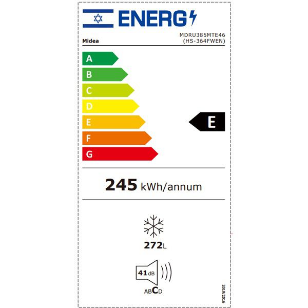 Midea HS-364FWEN תו אנרגיה – ישראל B | אירופה E תו אנרגיה מקפיא Midea HS-364FWEN דירוג ישראל B ודירוג אירופה E