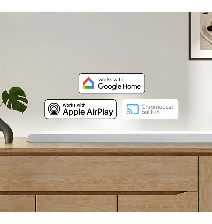 Samsung HW-S801D - Chromecast AirPlay ויכולות סטרימינג Samsung HW-S801D תכונות Voice Assistant וצפייה ישירה