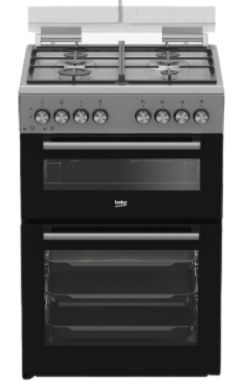 תנור עומד דו תאי משולב כיריים Beko KFDM6126BX בעיצוב נירוסטה בשילוב זכוכית שחורה, פנל שליטה קדמי