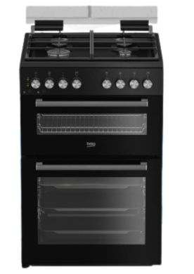 תנור עומד דו תאי משולב כיריים Beko KFDM62129BB בעיצוב זכוכית שחורה ונירוסטה יוקרתי, פנל שליטה קדמי
