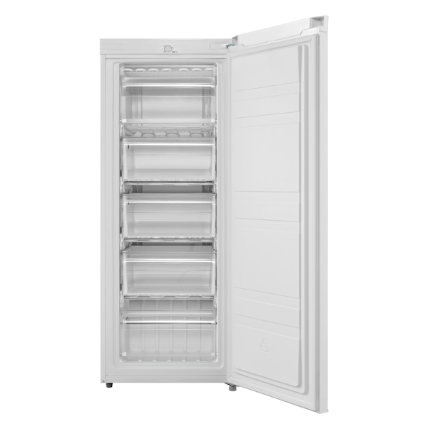 מבט פנימי על MIDEA MDRD229FZL01 עם 5 מגירות אחסון שקופות