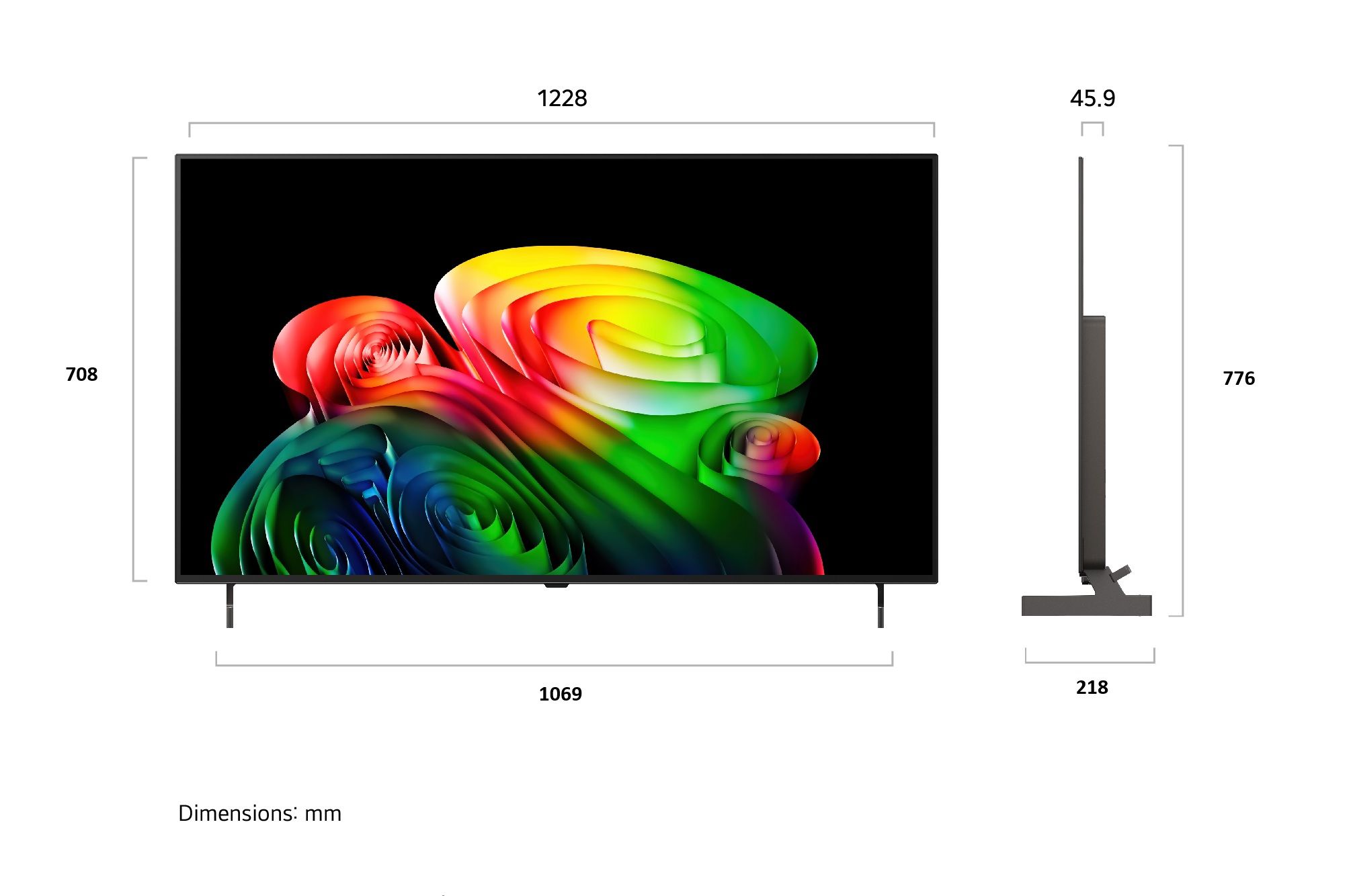 LG OLED55B66LA מידות טלוויזיה 55 אינץ תרשים מידות טלוויזיה LG OLED55B66LA 55 אינץ