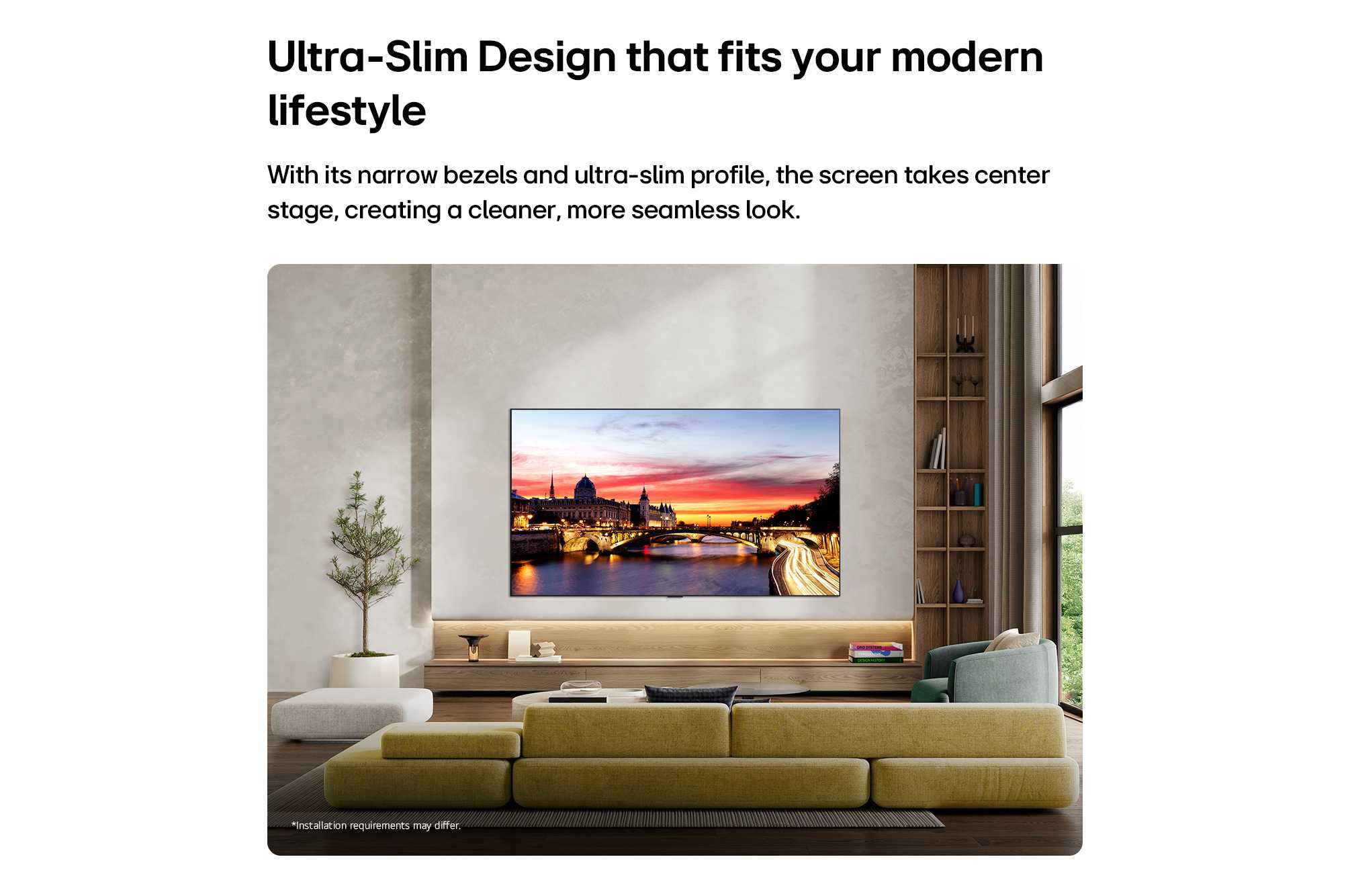 LG Ultra-Slim Design עיצוב יוקרתי דק במיוחד של מסך LG OLED evo המתאים לעיצוב הבית המודרני