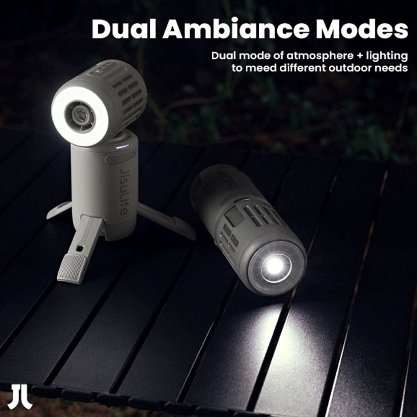 מאוורר שטח JISULIFE OUTDOOR ULTRA1 תלוי על תרמיל ומשמש לקמפינג וטיולים בשטח