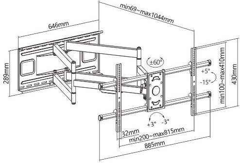תרשים מידות מפורט - EAZO PRO6890XLD DIMENTIONS