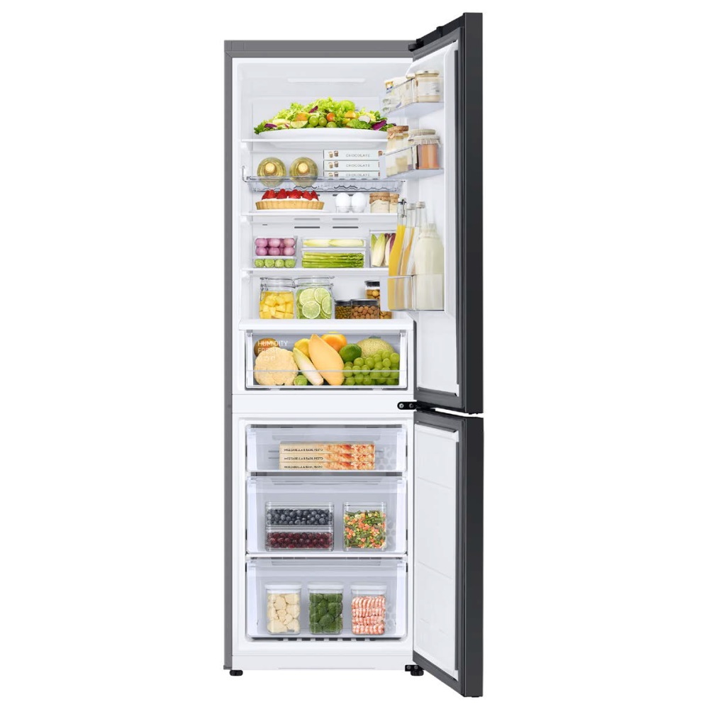 Samsung Bespoke AI RB35C6225BK מצב פתוח Samsung Bespoke AI RB35C6225BK במצב פתוח עם מוצרים להמחשה