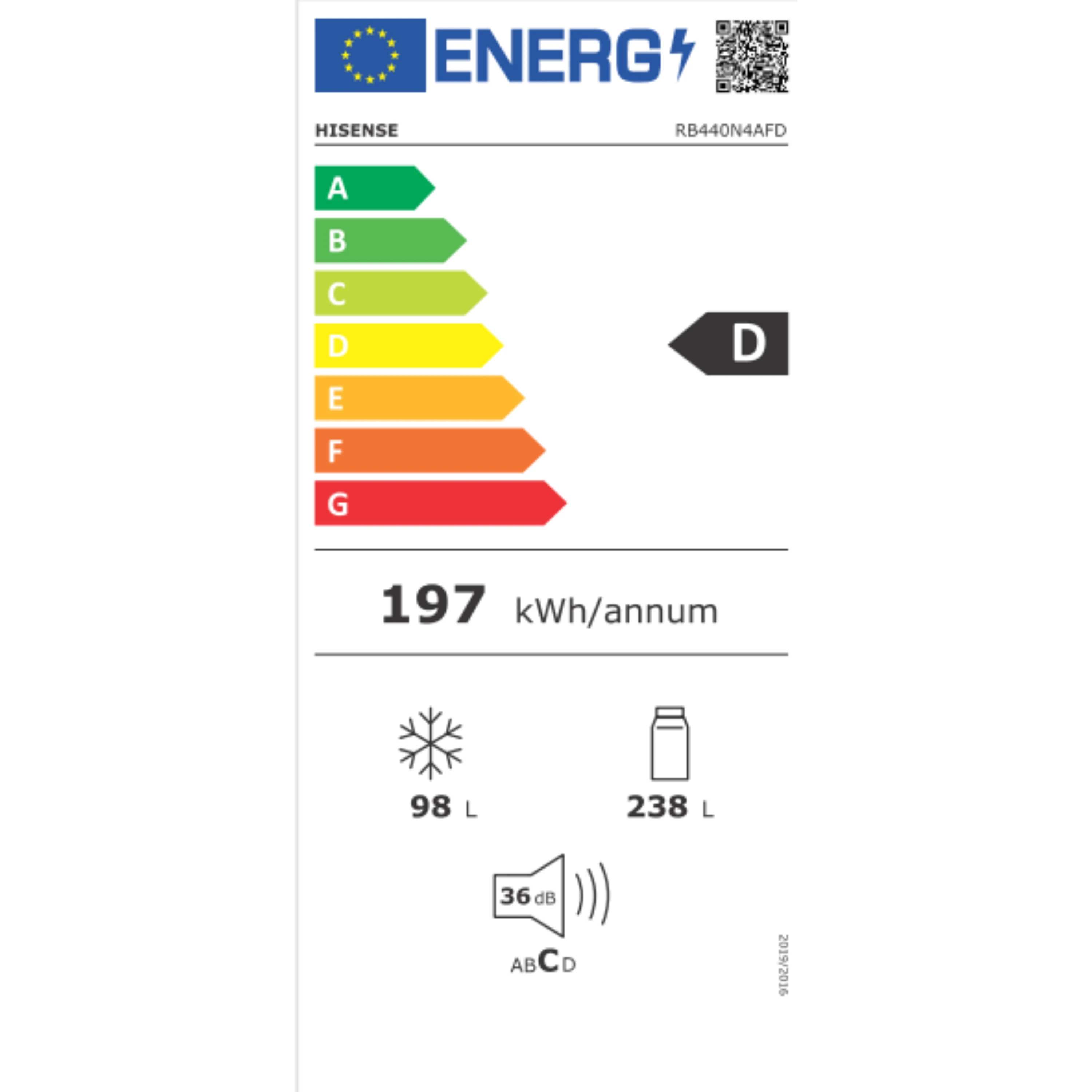 מקרר Hisense RB440N4AFD - דירוג אנרגיה D