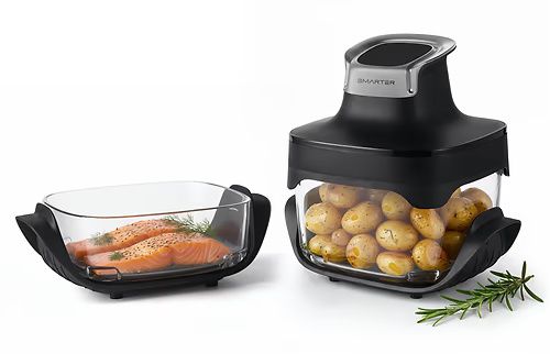 סיר טיגון באוויר חם SMARTER Air Fryer יוקרתי עם קערות זכוכית שקופות, פאנל טאצ' מתקדם המציג אפיית סלמון וירקות