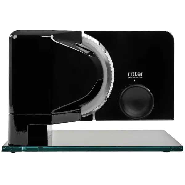 פורס מזון חשמלי Ritter sinus 2 ריטר גרמני שחור במבנה מרחף עם סכין חלקה 17 ס"מ ובסיס זכוכית יבואן רשמי פורס מזון חשמלי Ritter sinus 2 ריטר גרמני שחור במבנה מרחף עם סכין חלקה 17 ס"מ ובסיס זכוכית יבואן רשמי