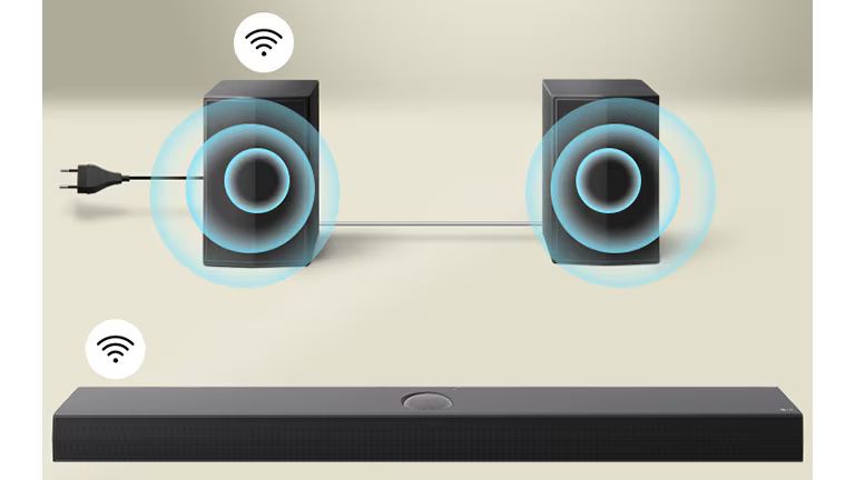 רמקולים אחוריים LG SPT8-S עם חיבור מאורגן ונקי להתקנה ביתית