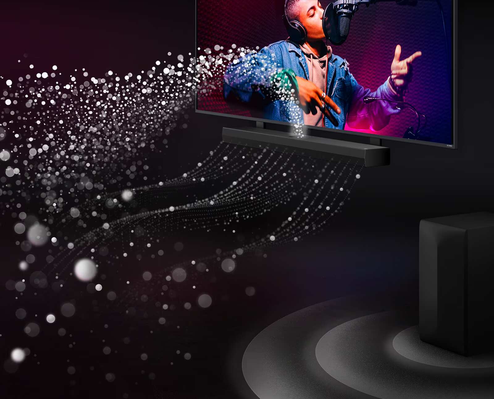 הדמיית סאונד היקפי Dolby Atmos 3.1.1 במקרן קול LG SQ70TY