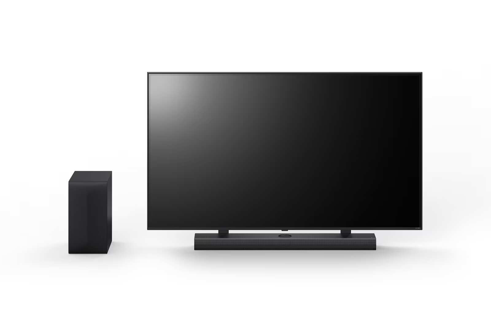 מקרן קול LG SQ70TY מותקן על טלוויזיה LG QNED עם תושבת סינרגיה בלעדית