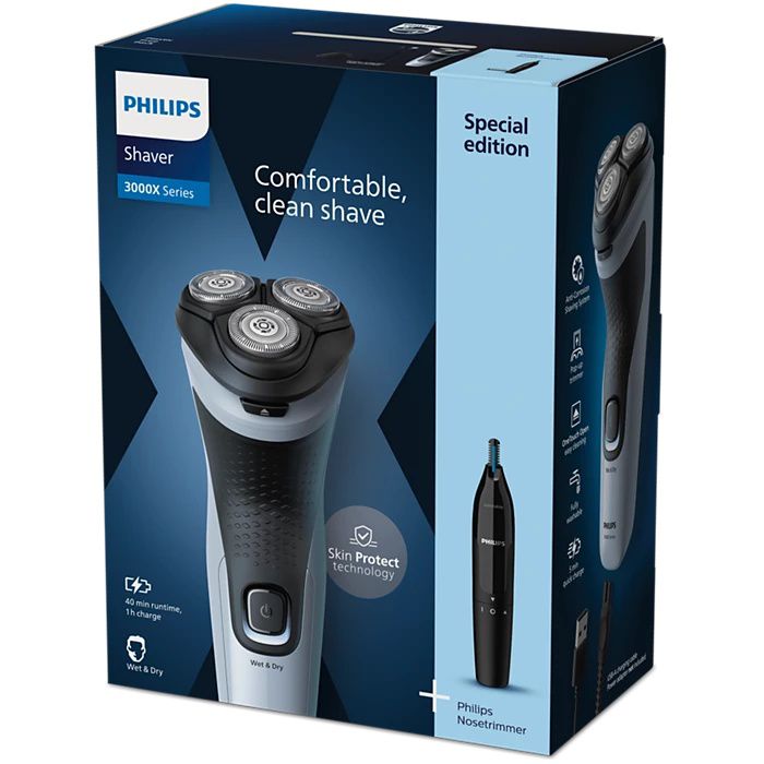 Philips X3003/02 עם טרימר נשלף וקוצץ שיער לאף ולאוזניים