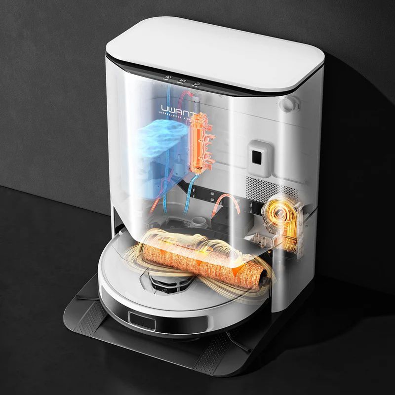 תחנת העגינה של UWANT U300 V25 בפעולה עם ניקוי עצמי מתקדם ואפשרות חיבור קבוע לצנרת