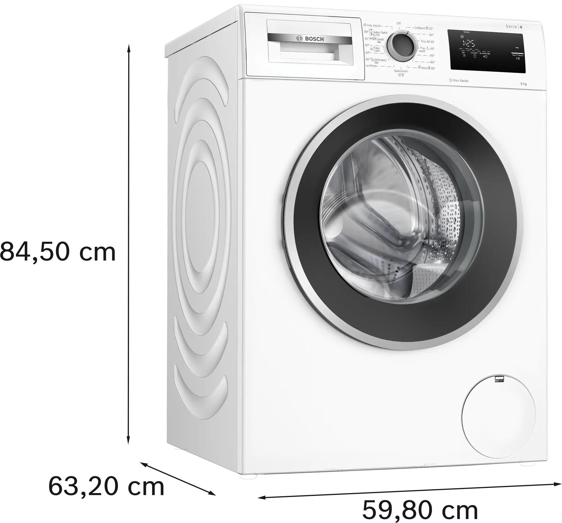 מידות מכונת כביסה Bosch WAN2806NBY גובה רוחב עומק
