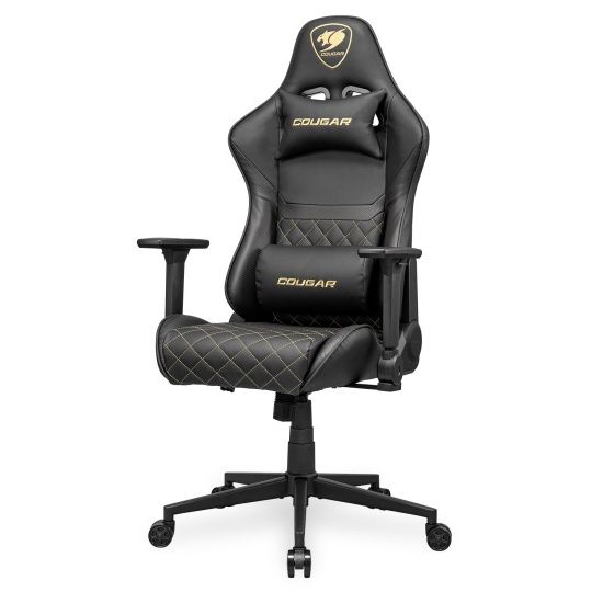מבט אחורי על כיסא גיימינג COUGAR Armor One V2 Gold המציג את כיס האחסון